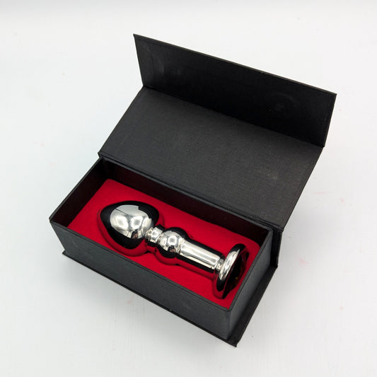 Anal Plug – Jeweled Butt Plug – Stainless Steel – Beaded Shaft