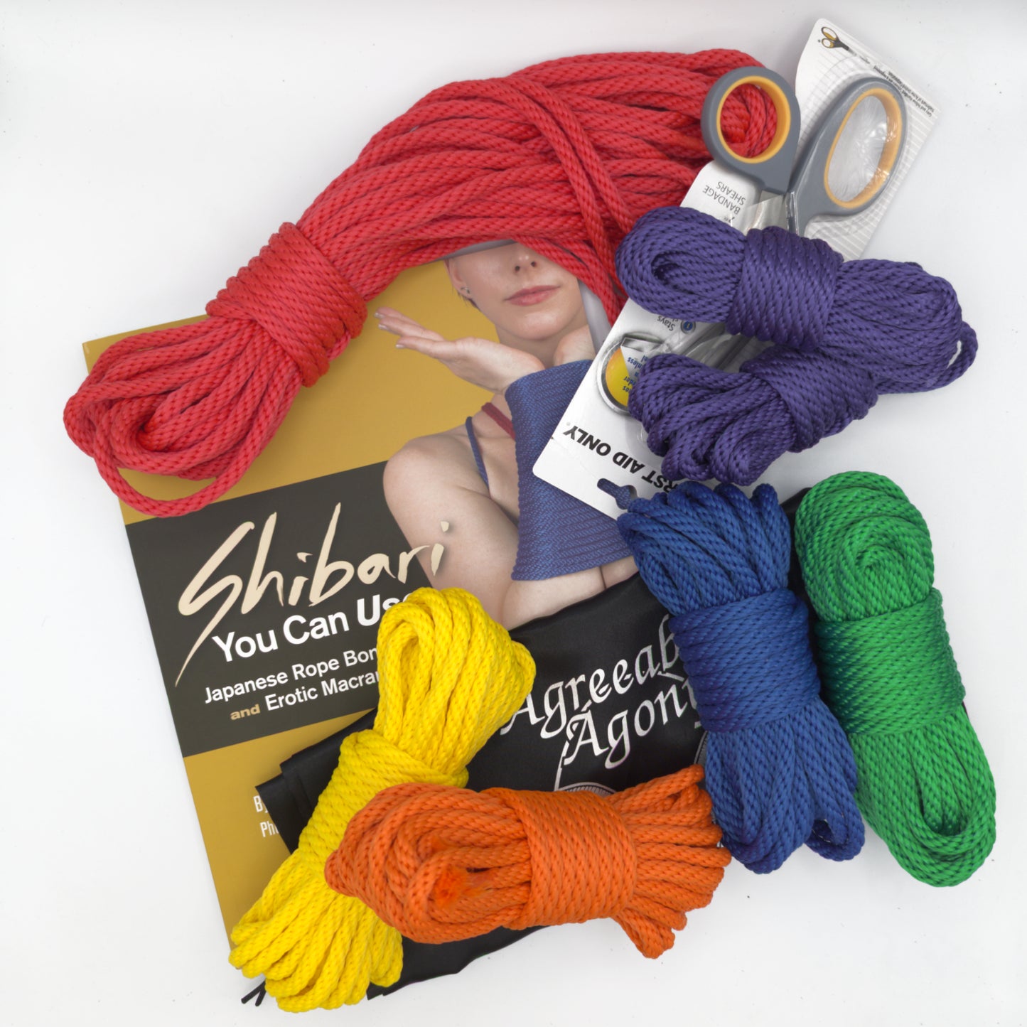 Awesome RAINBOW Rope Bondage Beginners MFP Kit - Rope, Book, Shears and Bag! - 7 Bundles of Synthetic Rope- 200ft